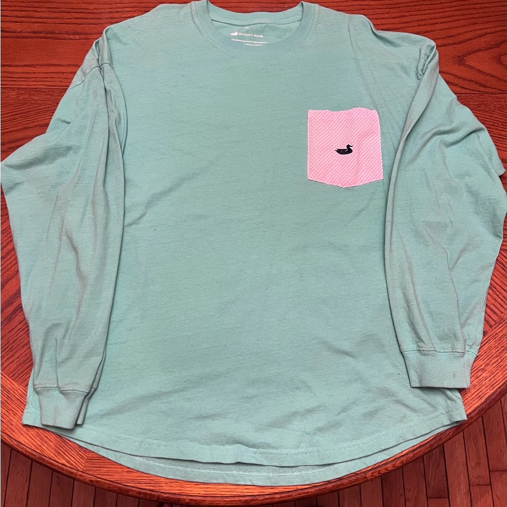 Sea foam Green Long Sleeve Shirt with Pink Pocket